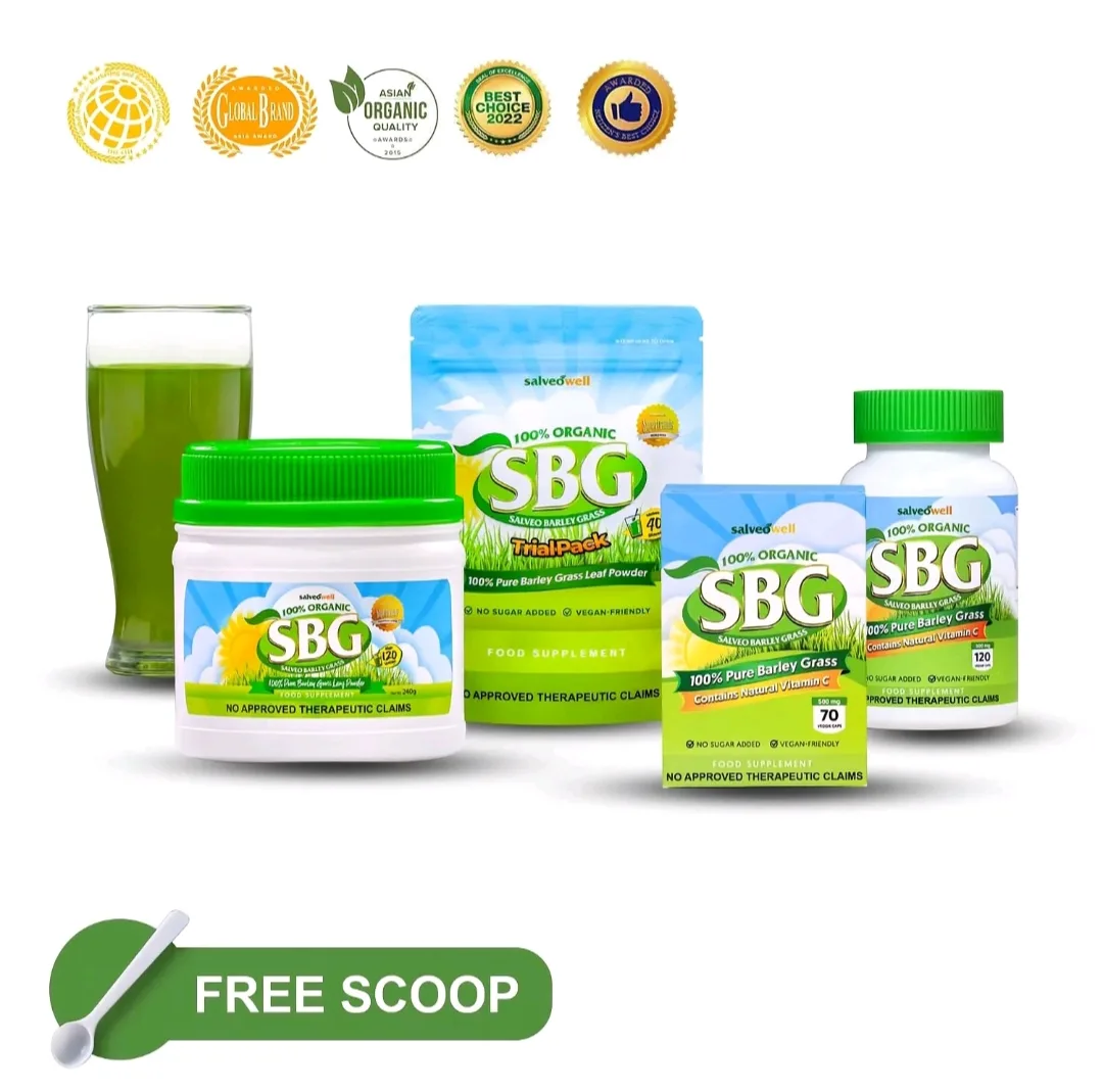 https://vt.tiktok.com/ZS9kpRggroobS-oyKjx/ RECOMMENDED USE of Salveo Barley Grass BABIES 6 to 24 months 1/2 scoop every 4oz of milk or water 1 to 3x a day FOR PREVENTKIDS 2 years and up 2 scoops per 8oz or 1 glass of milk or water 1 to 3x a day ADULTS 2 to 4 scoops per glass of water 1 to 3x a day FOR HEALING (detoxification, repair or recovery from infection or chronic disease) KIDS OR ADULTS Increase Consumption! 4 to 10 scoops per glass of water at least 3x a day Best taken every morning on an empty stomach using cold or normal water. Don't use hot water. Sugar Free Vegan-Friendly No Side Effects Gluten Free 100% Organic No Overdose