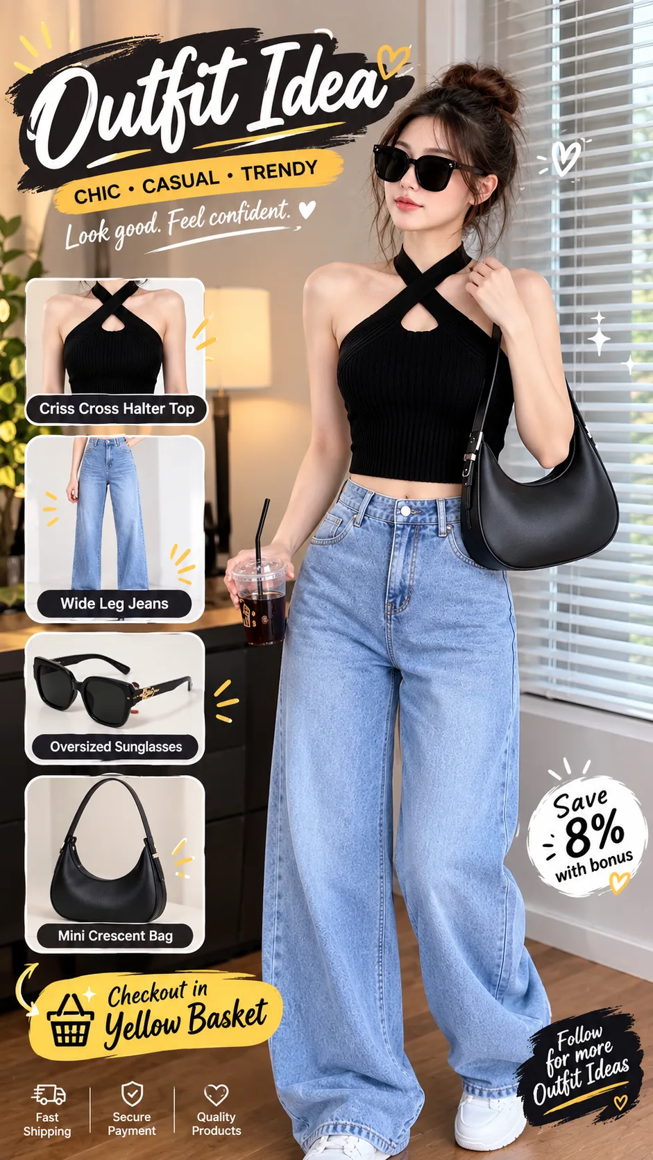 β¨ OUTFIT IDEA NA BET MO! π€ππ Simple, chic, at bagay sa everyday look! π From top to jeans, shades, hanggang bagβang perfect ng combo! π π Checkout sa Yellow Basket! #OutfitIdea #OOTD #FashionFinds #AffordableFashion #InspoTap #AffiliateFinds #TikTokFinds