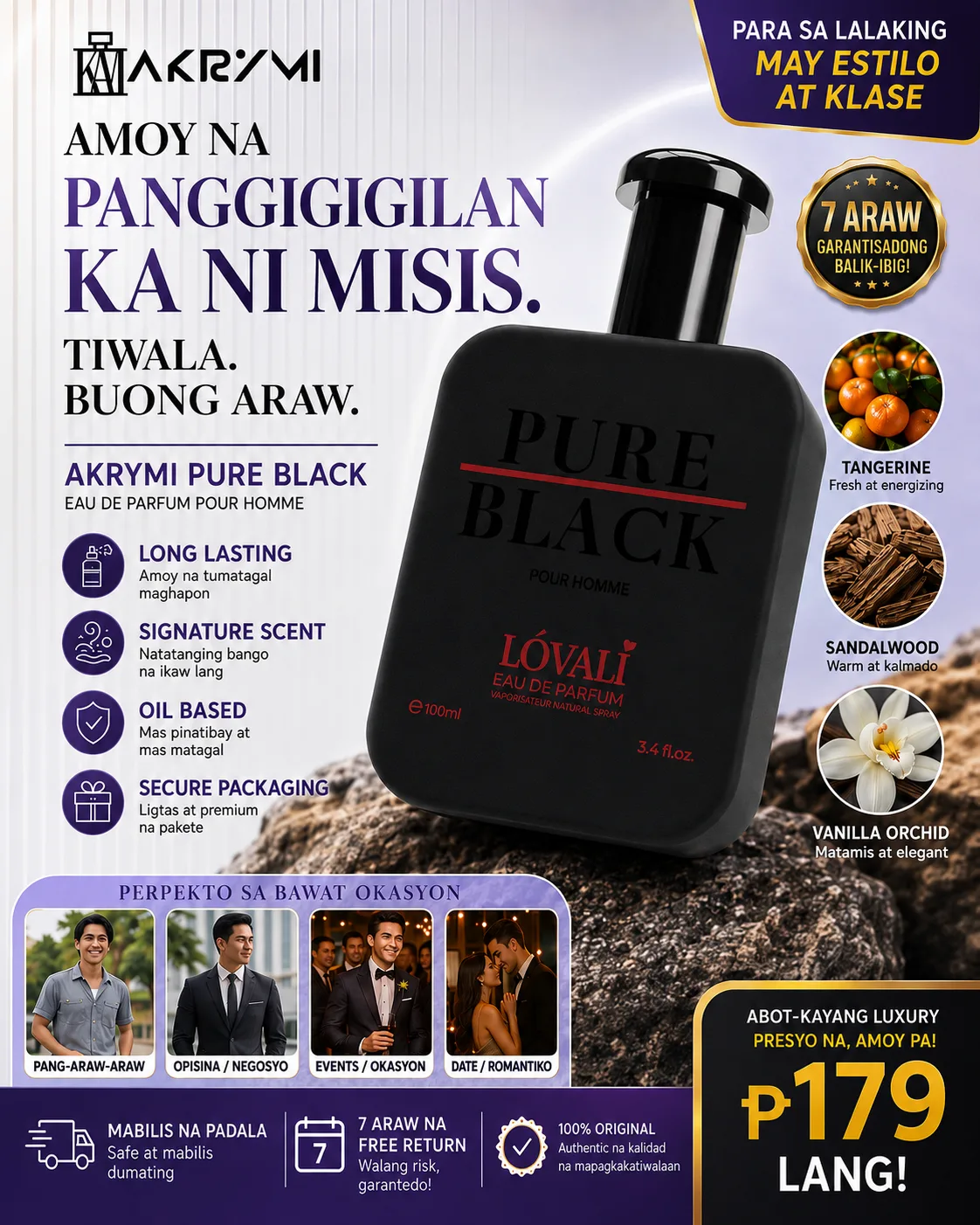 ✨ AMOY NA PANGGIGIGILAN KA NI MISIS! 😍🔥 Hindi mo kailangang gumastos nang mahal para magmukhang at umamoy na premium! 🌟 AKRYMI PURE BLACK Eau de Parfum ✔️ Long-lasting na amoy ✔️ Oil-based formula ✔️ Signature scent na mapapansin agad ✔️ Perfect sa trabaho, date, lakad, at espesyal na okasyon 💥 ₱179 LANG! Sulit sa kalidad, sulit sa presyo! 📦 Mabilis ang shipping ✅ 100% maayos ang packaging 🔄 May 7-day return policy 👉 Order na habang may stocks pa! I-message lang ang page o i-click ang "Buy Now" bago maubusan. #AKRYMI #PureBlack #MensPerfume #PerfumePH #LongLastingPerfume #OilBasedPerfume #PabangoNgLalaki #BudgetPerfume #SulitNaPabango #179PesosLang #ShopNow