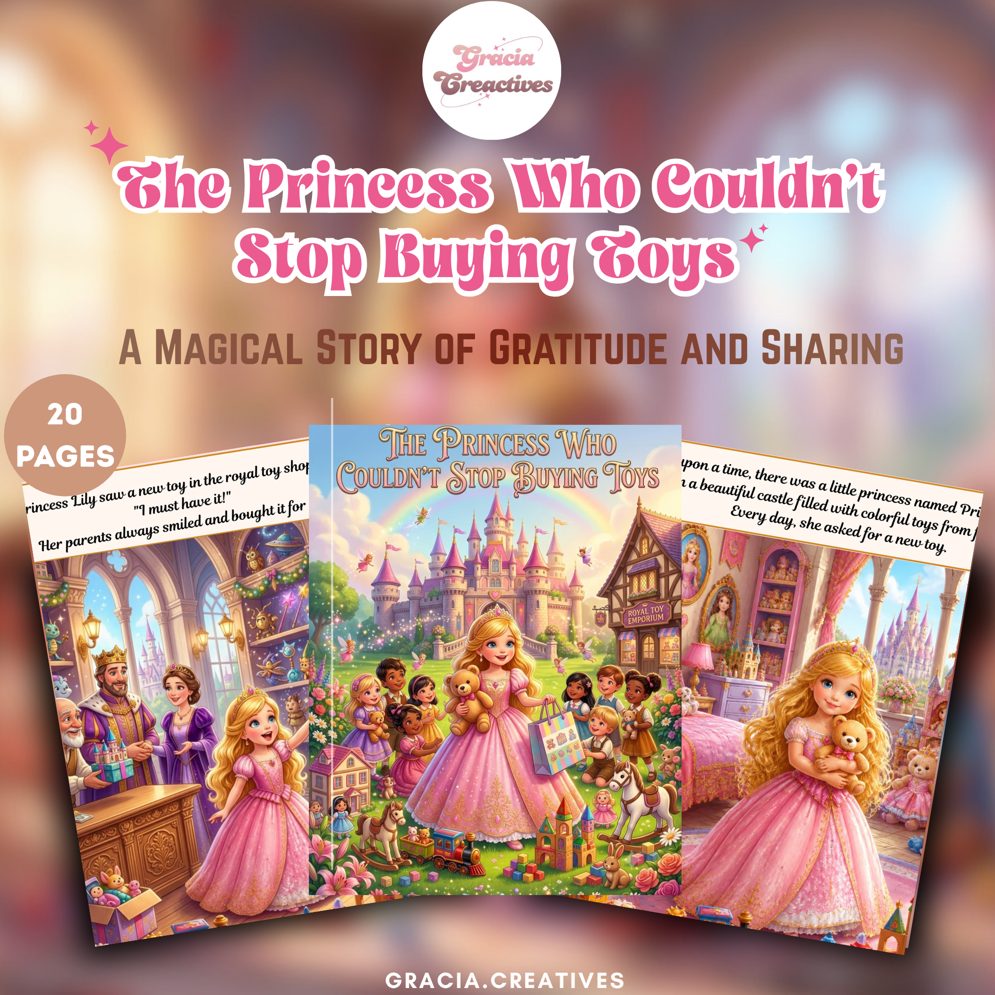 👑 𝑻𝒉𝒆 𝑷𝒓𝒊𝒏𝒄𝒆𝒔𝒔 𝑾𝒉𝒐 𝑪𝒐𝒖𝒍𝒅𝒏'𝒕 𝑺𝒕𝒐𝒑 𝑩𝒖𝒚𝒊𝒏𝒈 𝑻𝒐𝒚𝒔 Join Princess Lily on a magical adventure that teaches children the importance of gratitude, kindness, and sharing. This beautifully illustrated 20-page digital storybook includes a heartwarming story, fun activity pages, and a valuable moral lesson. ✨ 𝗪𝗵𝗮𝘁'𝘀 𝗜𝗻𝗰𝗹𝘂𝗱𝗲𝗱: 📖 20-Page Storybook 🎨 Activity Pages 💖 Moral Story 📄 Printable PDF 📱 Interactive Flipbook Link Perfect for reading digitally or in print at home, in the classroom, or during bedtime. 🎁 𝐁𝐨𝐧𝐮𝐬: 𝐈𝐧𝐜𝐥𝐮𝐝𝐞𝐬 𝐑𝐞𝐬𝐞𝐥𝐥 𝐑𝐢𝐠𝐡𝐭𝐬, 𝐬𝐨 𝐲𝐨𝐮 𝐜𝐚𝐧 𝐫𝐞𝐬𝐞𝐥𝐥 𝐭𝐡𝐢𝐬 𝐝𝐢𝐠𝐢𝐭𝐚𝐥 𝐩𝐫𝐨𝐝𝐮𝐜𝐭 𝐚𝐧𝐝 𝐤𝐞𝐞𝐩 100% 𝐨𝐟 𝐭𝐡𝐞 𝐩𝐫𝐨𝐟𝐢𝐭𝐬. 📌 𝗗𝗶𝗴𝗶𝘁𝗮𝗹 𝗽𝗿𝗼𝗱𝘂𝗰𝘁 𝗼𝗻𝗹𝘆. 𝗡𝗼 𝗽𝗵𝘆𝘀𝗶𝗰𝗮𝗹 𝗶𝘁𝗲𝗺 𝘄𝗶𝗹𝗹 𝗯𝗲 𝘀𝗵𝗶𝗽𝗽𝗲𝗱.