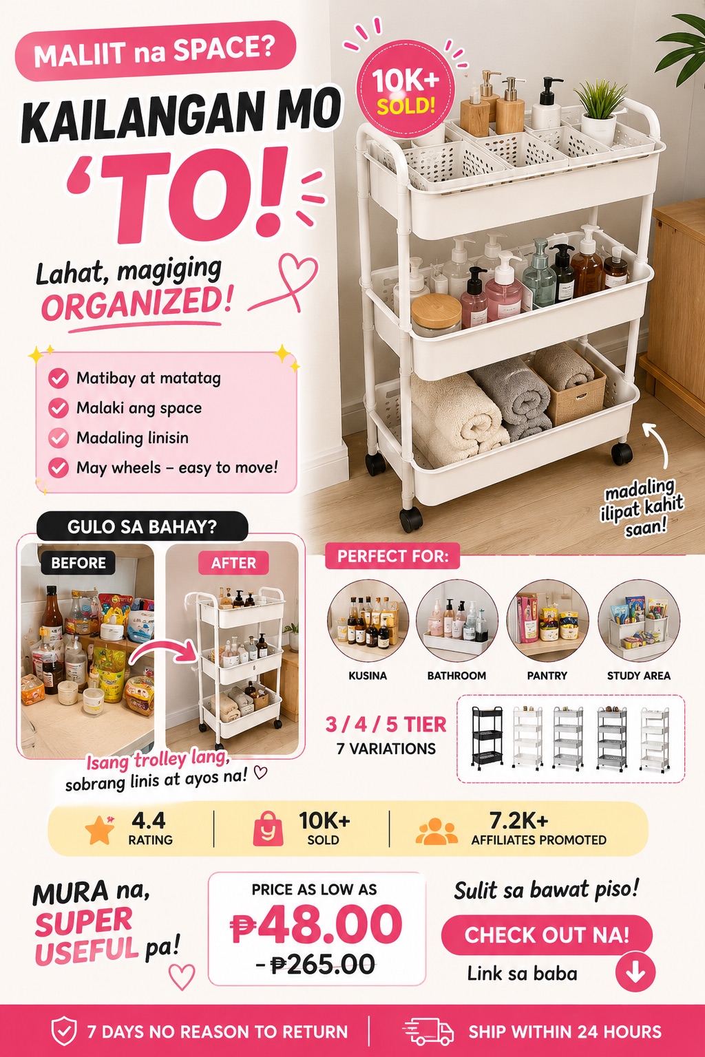 Maliit ang space pero ang dami ng gamit? 😍 Isang trolley lang, mas organized na ang bahay! 🥰 Perfect sa kitchen, bathroom, pantry, at study area. May wheels pa kaya madaling ilipat kahit saan. 🛒 Check-out mo na habang mura pa! 👇 Link sa baba https://s.shopee.ph/6L3hrQ2IjG