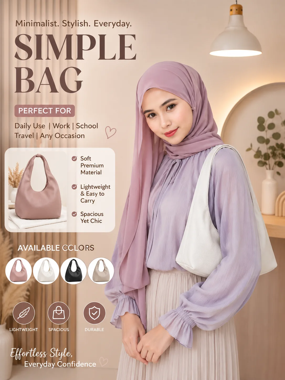 Simple Bag β Minimalist. Stylish. Everyday. πβ¨ Perfect for Daily Use, Work, School, Travel & Any Occasion! π₯° β
Soft Premium Material β
Lightweight & Easy to Carry β
Spacious Yet Chic π¨ 4 Colors Available β Pink, White, Black, Beige Effortless Style, Everyday Confidence! π π Tap the pin to shop !