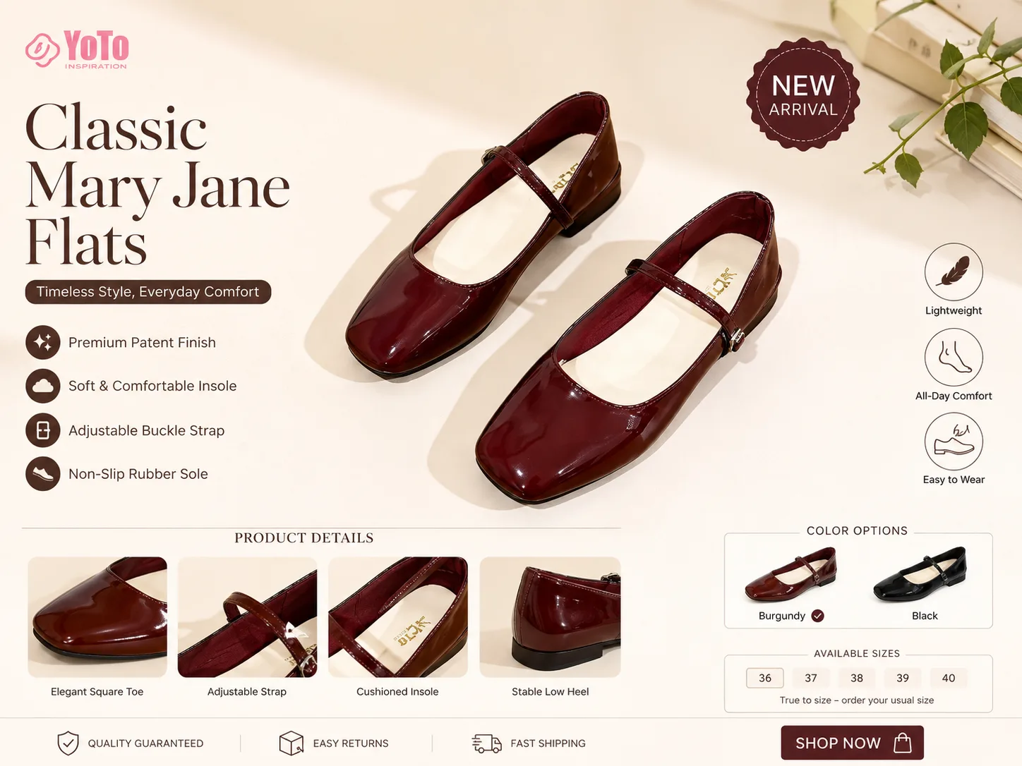 Classic, classy, and effortlessly cute! 🤎✨ These burgundy Mary Jane flats are the perfect pair to elevate any outfit—from casual days to dressy moments. 👞💕 Comfortable, timeless, and oh-so-chic! #MaryJaneFlats #BurgundyShoes #WomensShoes #ShoeFinds #OOTD #FashionFinds #AffordableFashion #ShoeTok #TikTokMadeMeBuyIt #TikTokAffiliate #BudolFinds #ShopNow
