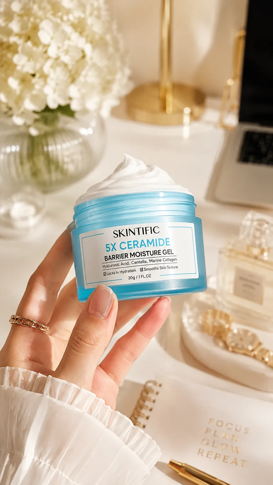 Repair your skin barrier with SKINTIFIC 5X Ceramide Barrier Moisture Gel! 💙 Lightweight, non-sticky, and deeply hydrating with 5X Ceramides to help soothe dryness, reduce redness, and keep your skin soft and healthy. Perfect for oily, combination, and sensitive skin! 🌿✨