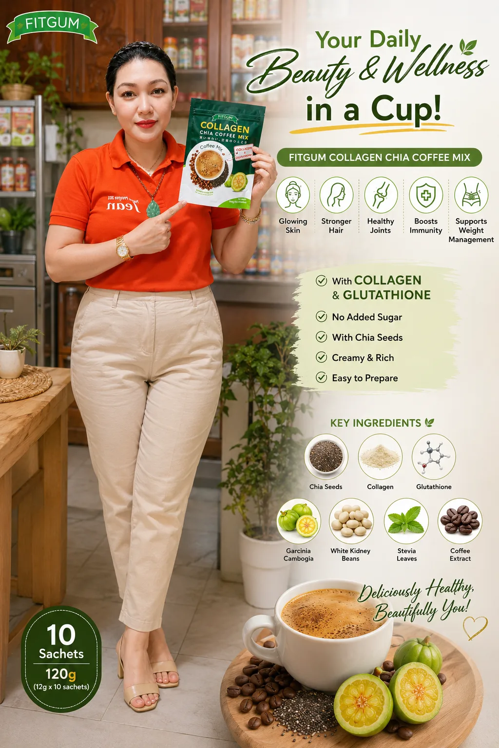 ✨ BEAUTY & WELLNESS IN EVERY CUP! ✨ Looking for a delicious coffee that can be part of your daily wellness routine? ☕💚 Try FITGUM Collagen Chia Coffee Mix — a creamy and satisfying coffee mix with Collagen & Glutathione, plus Chia Seeds. 🌿 Perfect for those who want to enjoy their coffee while taking care of their everyday beauty and wellness routine. 💕✨ ☕ Easy to prepare 🌱 With Chia Seeds 💚 With Collagen & Glutathione 😋 Creamy & delicious 📦 10 sachets per pack Make your daily coffee moment more enjoyable! 🥰 #FITGUM #CollagenChiaCoffeeMix #CollagenCoffee #ChiaCoffee #CoffeeLovers #BeautyAndWellness #DailyWellness #HealthyLifestyle