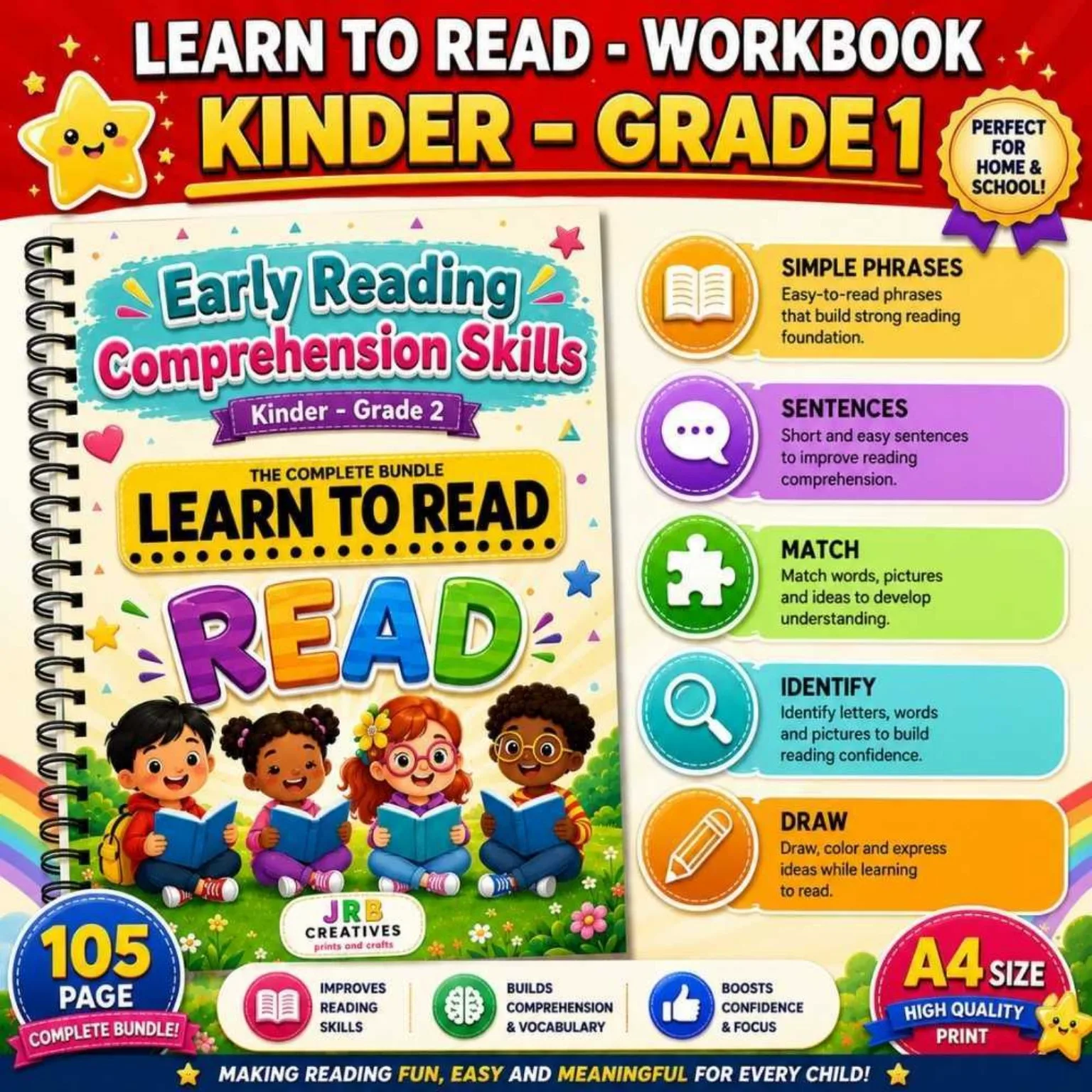 Help your child become a confident reader! ๐ Make phonics and reading practice fun with engaging worksheets that build: โ
Phonics โ
Reading Fluency โ
Vocabulary โ
Reading Comprehension โ
Writing Skills Perfect for Kindergarten to Grade 2 learners, homeschooling, and classroom activities.