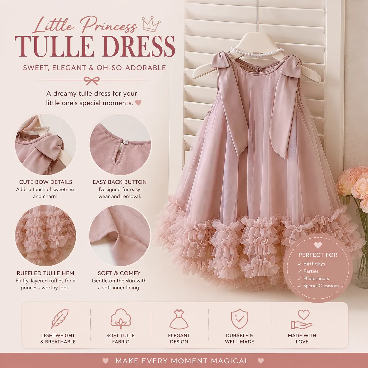 Our gorgeous princess dress is made for magical moments! Soft, stylish, and oh-so-adorable, it's the perfect outfit for every little fashionista. ๐ Comfortable to wear ๐ Elegant princess design ๐ธ Perfect for birthdays, parties & photoshoots ๐๏ธ Available now! Don't miss outโgrab yours today!