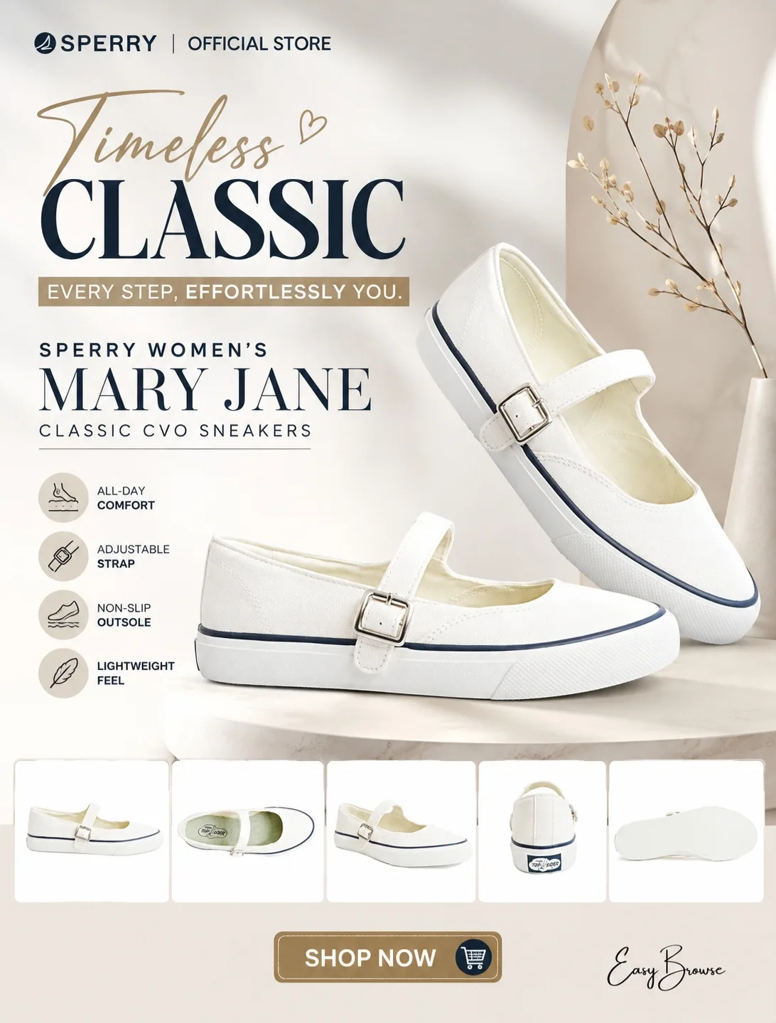 Step into timeless style with the Sperry Women's Mary Jane Classic CVO Sneakers in White. 🤍 Designed for everyday comfort with a classic silhouette, adjustable buckle strap, and durable construction, they're the perfect match for casual outfits, weekend strolls, or effortless everyday wear.