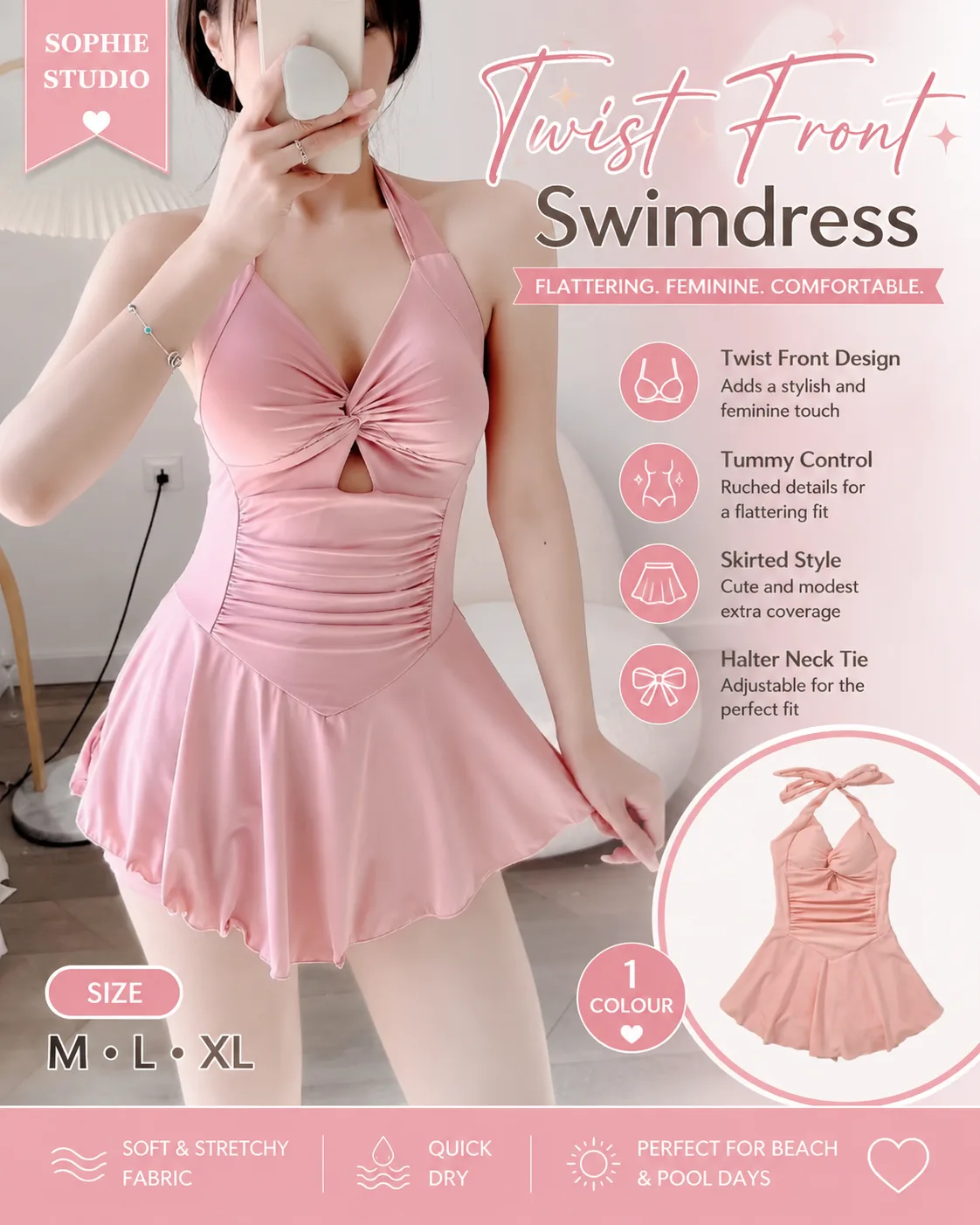 ✨ Pretty, comfy, and confidently feminine! 🎀💗 This pink twist-front swimdress is giving the perfect mix of cute + flattering + comfortable! 🩷 💕 Twist-front detail 💕 Ruched tummy area 💕 Skirted design for extra coverage 💕 Adjustable halter tie 💕 Perfect for beach & pool days 🌊☀️ If you’ve been looking for a swimwear piece that makes you feel pretty and confident, this one is worth checking out! 😍