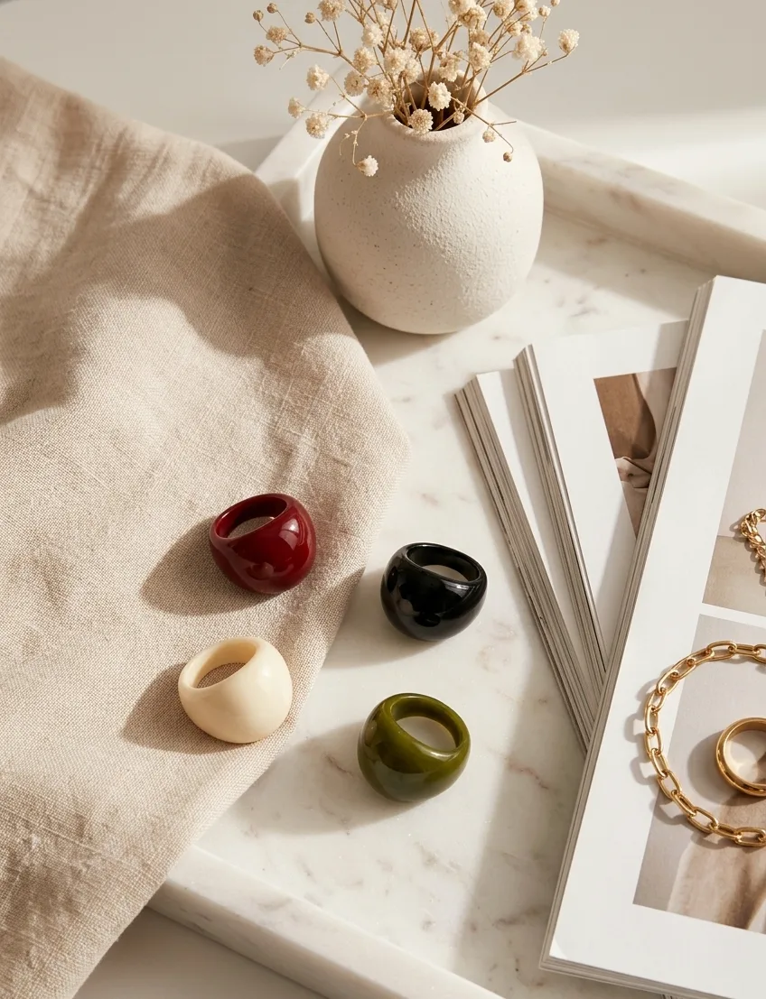 Statement Rings for the Minimalist Closet ✨ Elevate your everyday look with these bold, chunky resin rings. Styled with soft neutrals for that effortless Parisian aesthetic. Perfect for stacking or wearing as a standalone piece! 🛍️ Shop the look link in bio! 📌 Save this pin for outfit inspo later. #AestheticJewelry #ChunkyRings #PinterestStyle #NeutralAesthetic #AffiliateFinds #JewelryInspo #MinimalistFashion