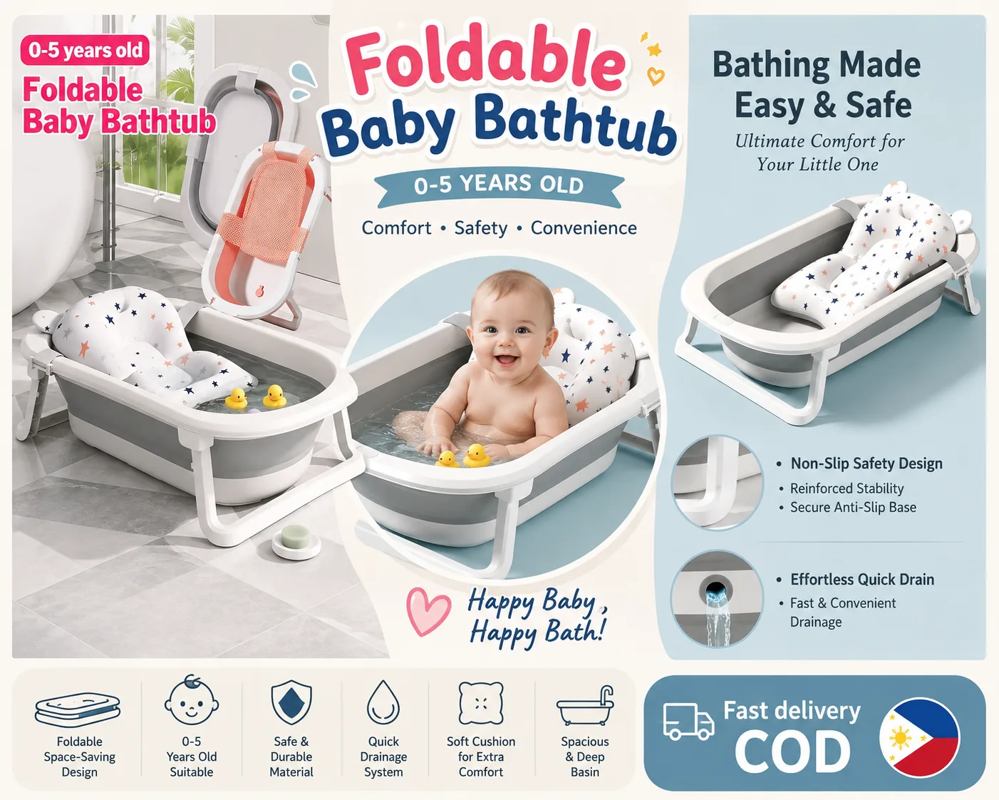 πβ¨ Bath time made easier and more comfortable! πΆπ Foldable Baby Bathtub for 0β5 years old β space-saving, sturdy, with soft cushion and quick-drain design. Perfect for your little oneβs daily bath time! π₯° π¦ Fast Delivery π΅ COD Available π© Message us now to order! #BabyBathtub #FoldableBabyBathtub #BabyEssentials #BabyNeeds #COD #FastDelivery #MommyFinds