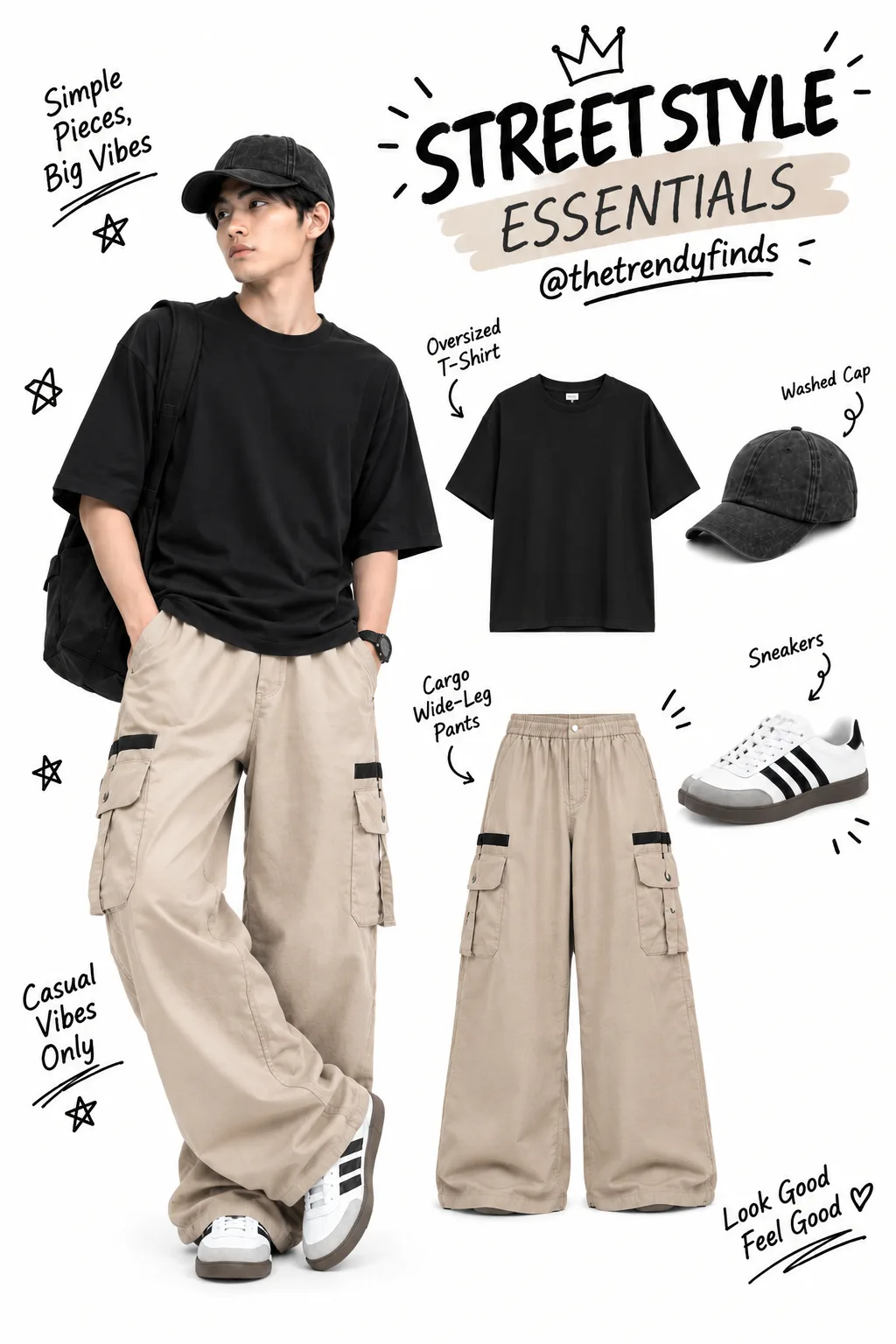 π€ Simple pieces pero BIG style! π₯β¨ Oversized black tee + cargo pants + fresh sneakers = perfect streetwear combo! ππ At ang best part? π Hindi kailangan mahal para maging trendy at stylish! ποΈπΈβ¨ π₯ Affordable fashion finds para ma-level up ang everyday OOTD mo!